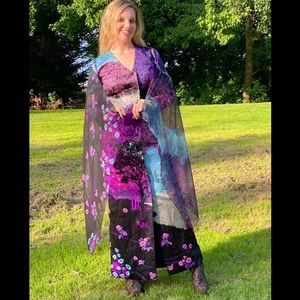 1970s Silk HANAE MORI Dress Scarf Bergdorf Goodman Boutique NYC Cherry Blossoms